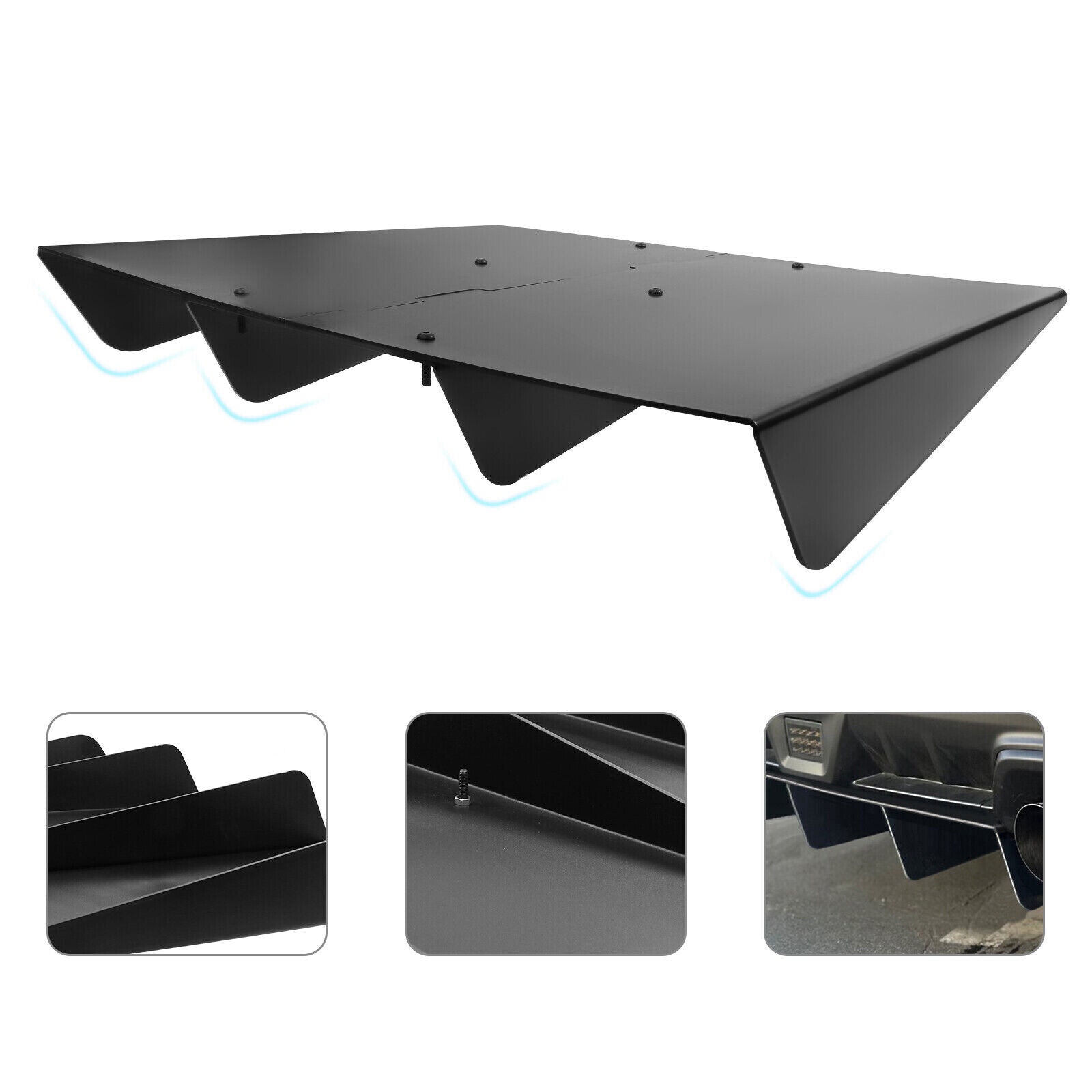 Universal Rear Diffuser 4 Shark Fins Under Bumper Splitter Unpainted Black ABS