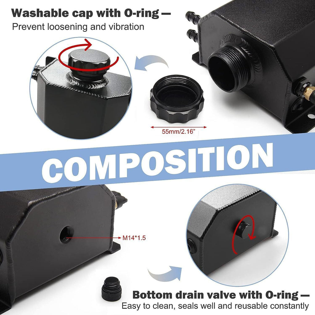 Car Universal 1L Engine Radiator Coolant Overflow Tank Expansion Reservoir Black
