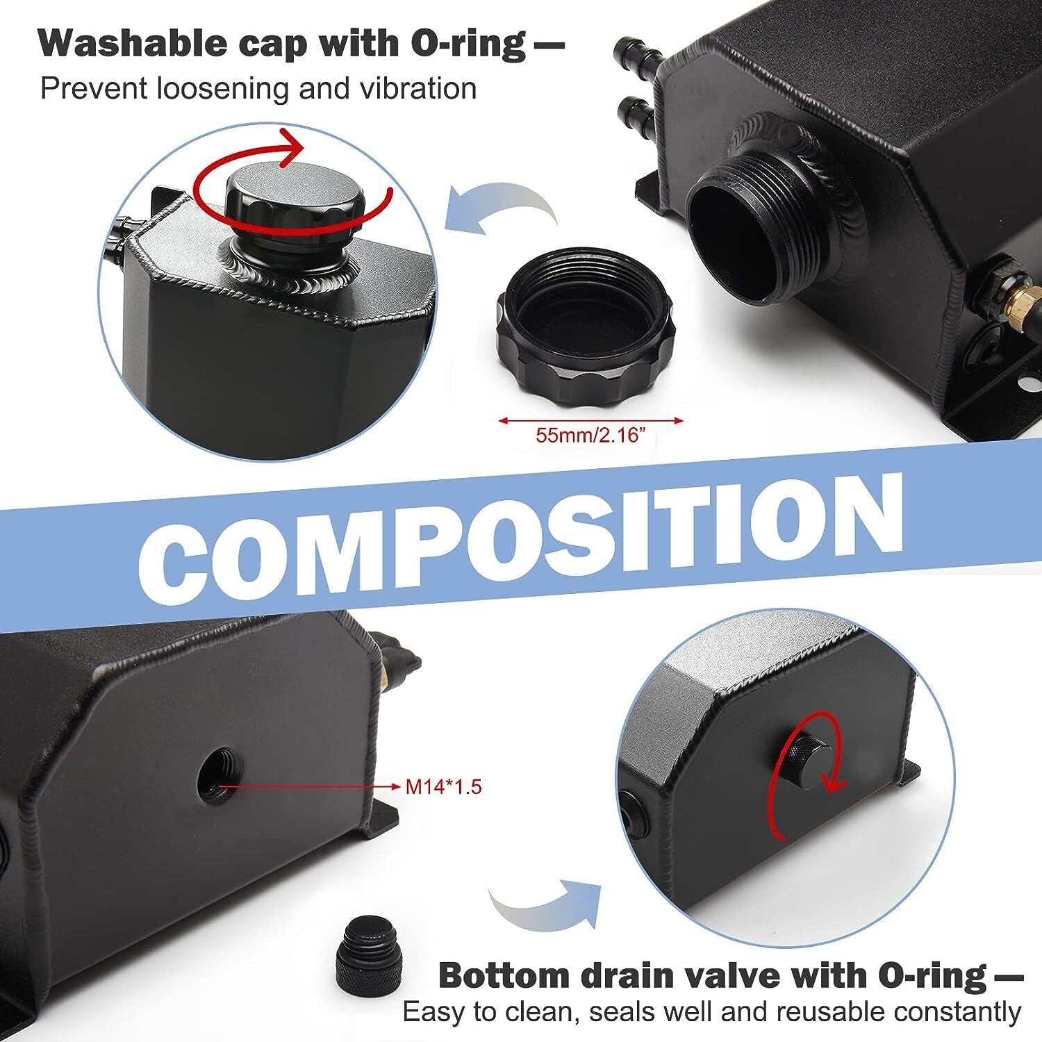 Car Universal 1L Engine Radiator Coolant Overflow Tank Expansion Reservoir Black