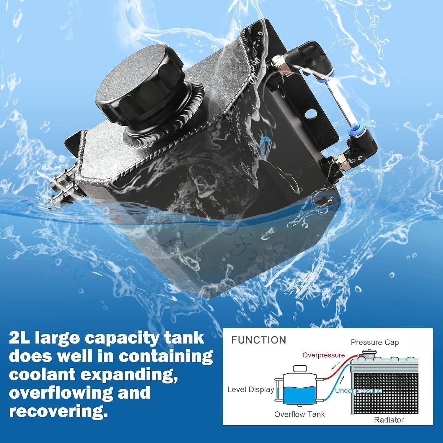 Car Universal 1L Engine Radiator Coolant Overflow Tank Expansion Reservoir Black