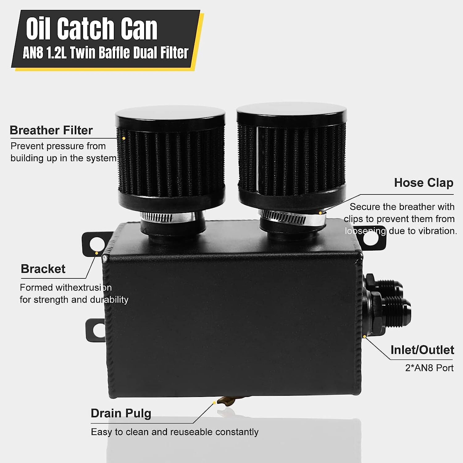 2 Port Series Racing Oil Catch Can Breather Tank - 10AN For Civic Integra EK EG