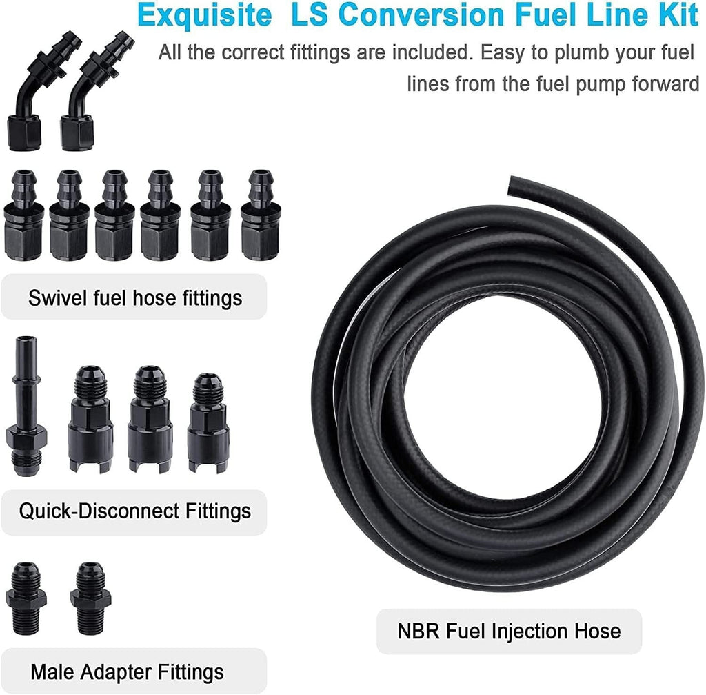 1 Set 3/8 Complete LS Conversion Fuel Line Fitting Adapter Kit EFI FI 25Ft US ST