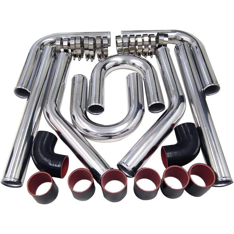 2.5" Inch 63mm Polished Aluminum Intercooler Pipe Kit + Hose + Clamp Universal