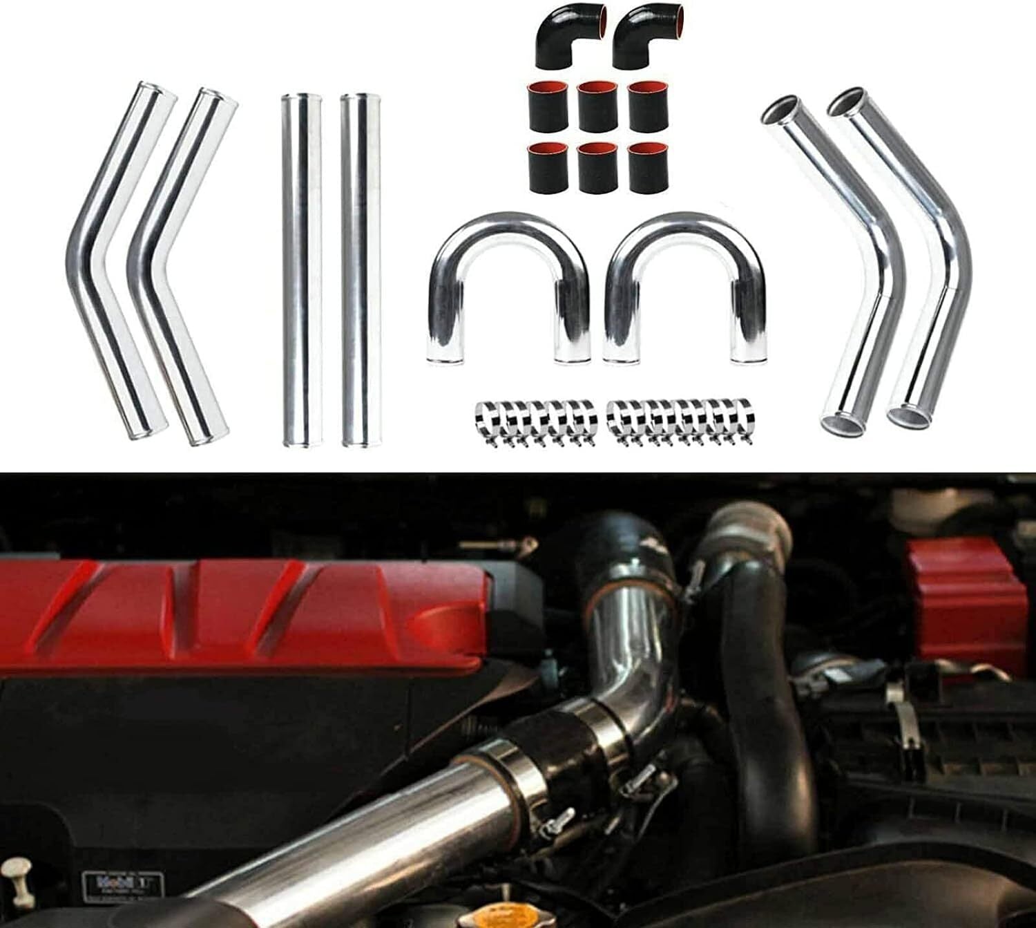 2.5" Inch 63mm Polished Aluminum Intercooler Pipe Kit + Hose + Clamp Universal
