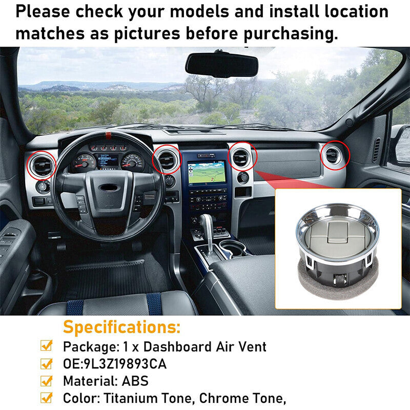 Chrome Dash A/C Vent 9L3Z-19893-CA for 2009-2014 Ford F-150