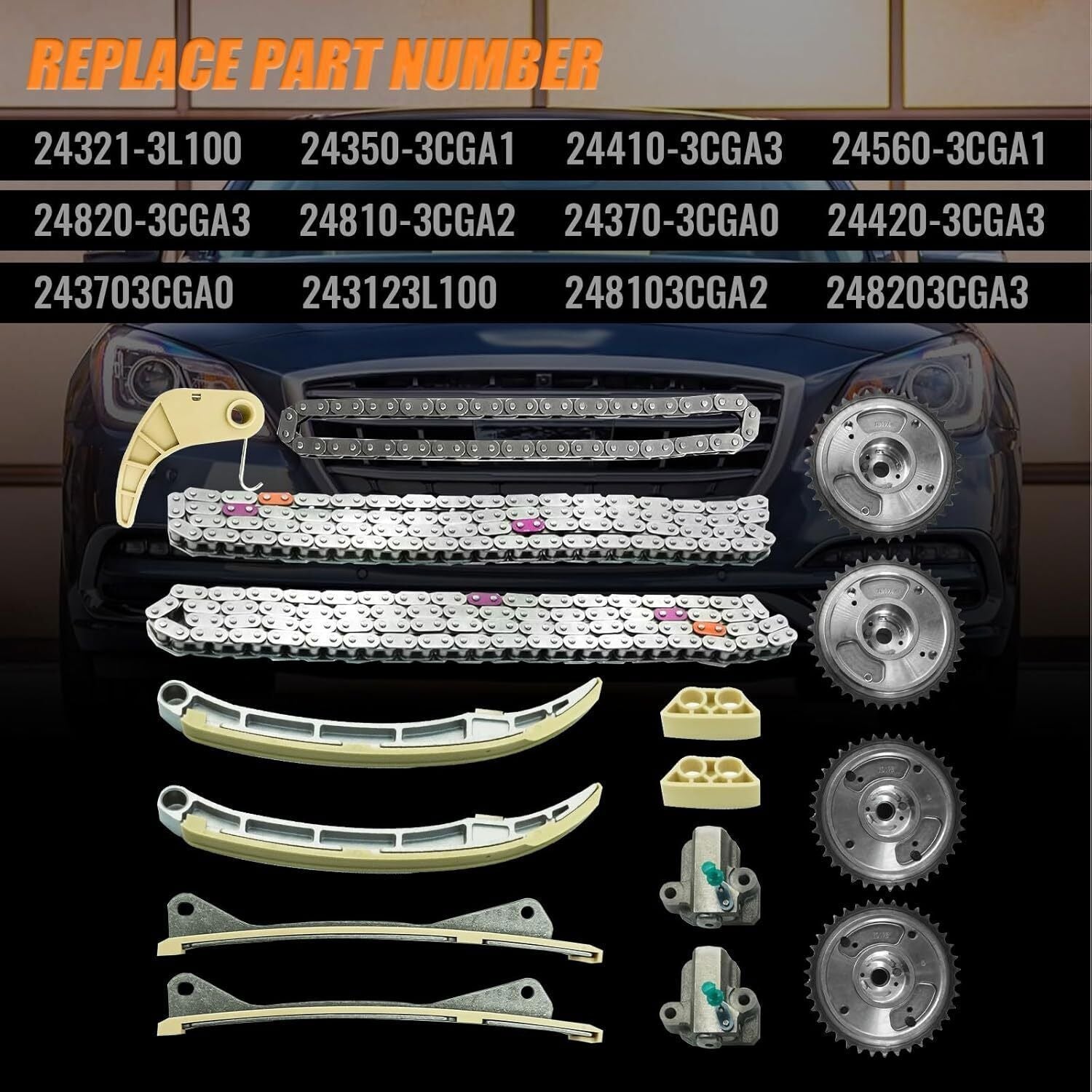 Engine Timing Chain Kit For Hyundai KIA Santa Fe Sorento Azera 3.8 24410-3CGA