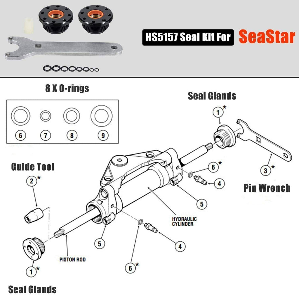 HS5157 Front Mount Hydraulic Steering Cylinder Seal Kit for Seastar With Wrench
