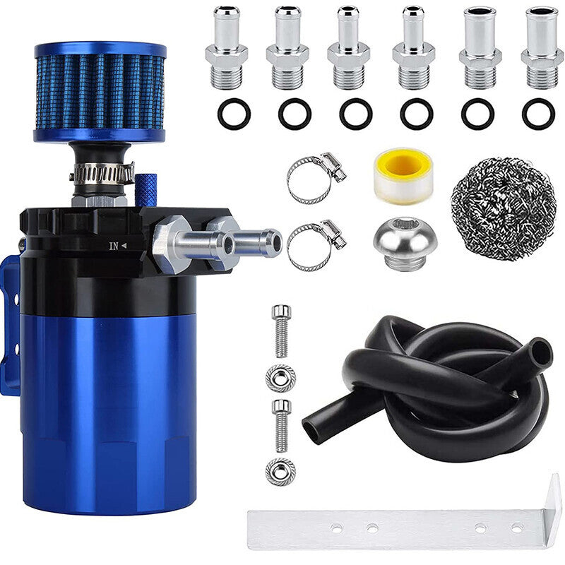 2 Port Universal Aluminum Oil Catch Can Kit Reservoir Tank with Breather Filter