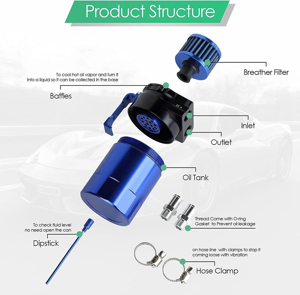 2 Port Universal Aluminum Oil Catch Can Kit Reservoir Tank with Breather Filter
