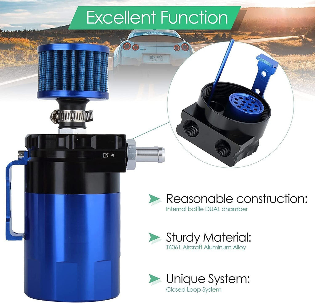 2 Port Universal Aluminum Oil Catch Can Kit Reservoir Tank with Breather Filter
