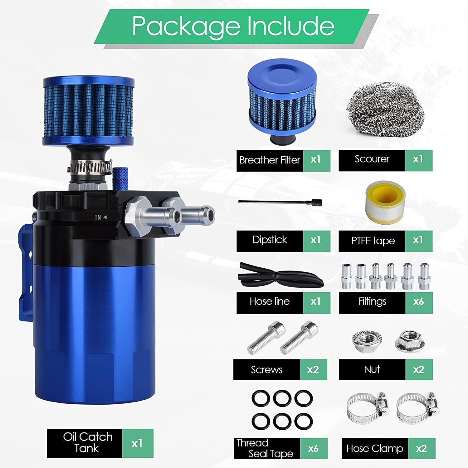 2 Port Universal Aluminum Oil Catch Can Kit Reservoir Tank with Breather Filter