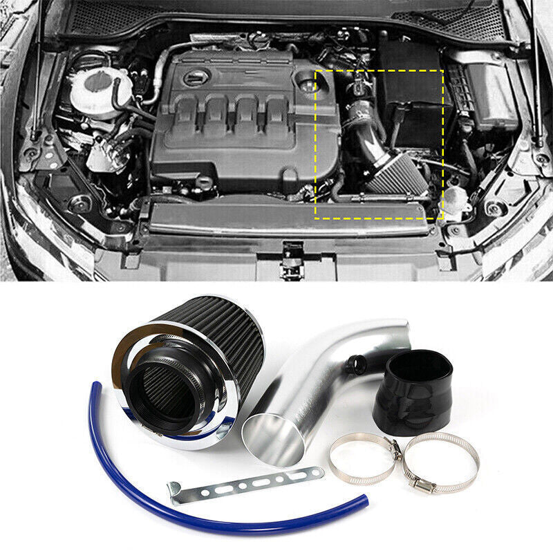 Automotive 3" Universal Cold Air Intake Kit Induction Flow Pipe Kit Aluminium