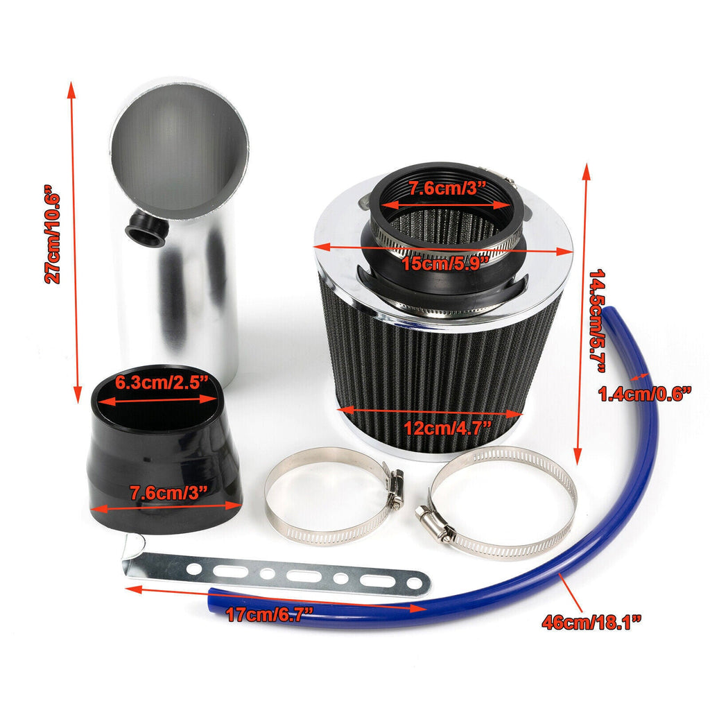 Automotive 3" Universal Cold Air Intake Kit Induction Flow Pipe Kit Aluminium
