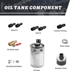 2 Port Reservoir Baffled Tank Oil Catch Can with Drain Valve Breather Polished