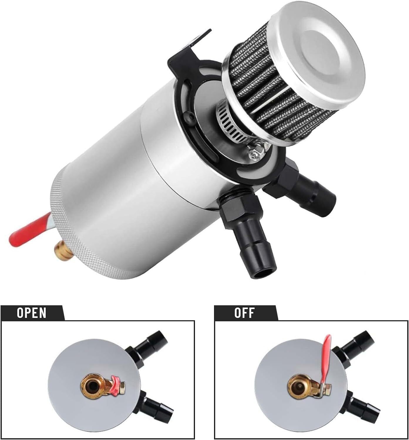 2 Port Reservoir Baffled Tank Oil Catch Can with Drain Valve Breather Polished