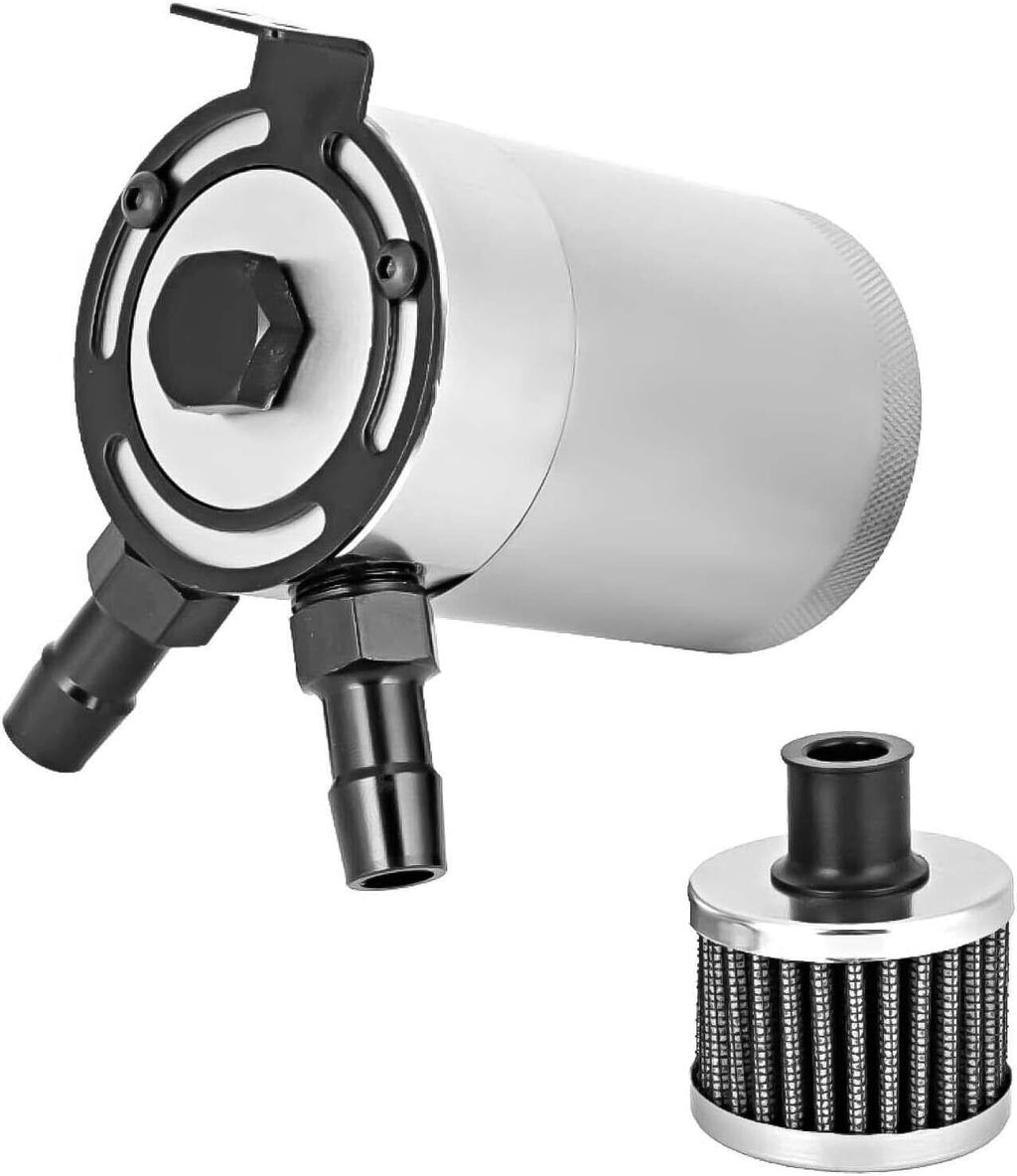2 Port Reservoir Baffled Tank Oil Catch Can with Drain Valve Breather Polished