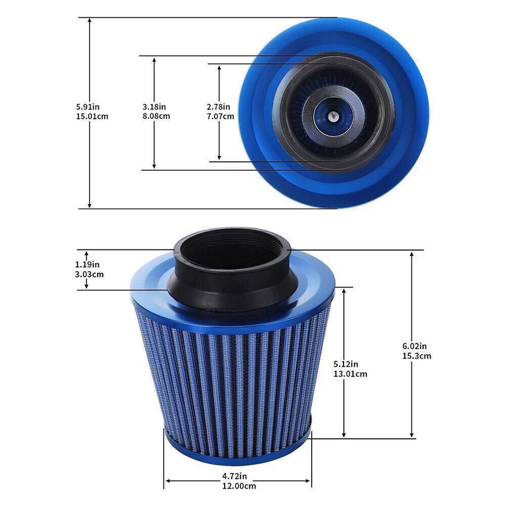 3'' Cold Air Intake Filter Induction Kit Pipe Power Flow Hose System Universal