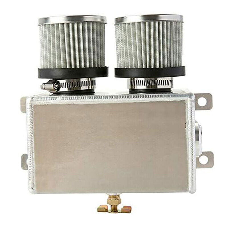 1.2L-10AN Oil Catch Can Baffled 2Port Reservoir Tank+Dual Breather Filter Sliver