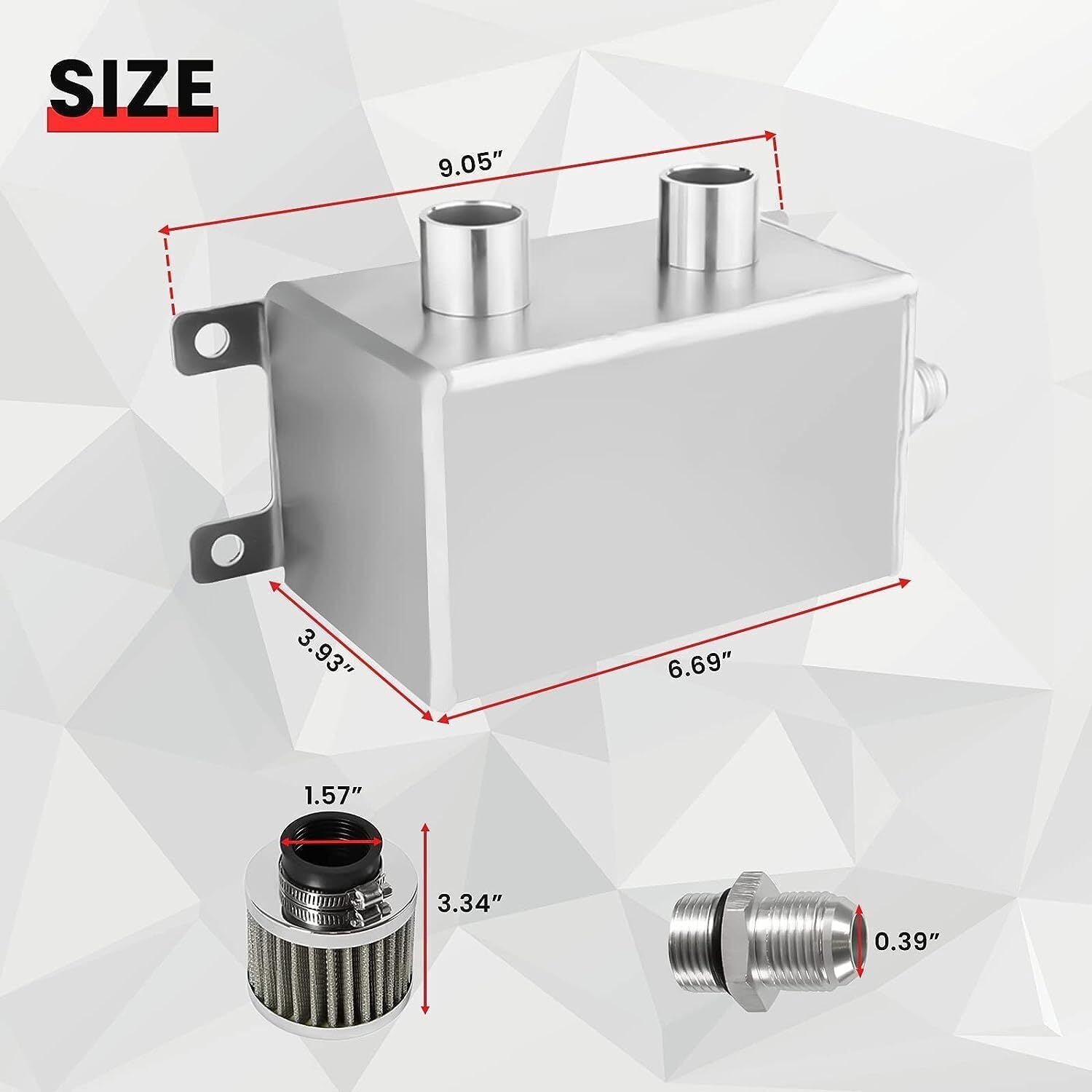 1.2L-10AN Oil Catch Can Baffled 2Port Reservoir Tank+Dual Breather Filter Sliver