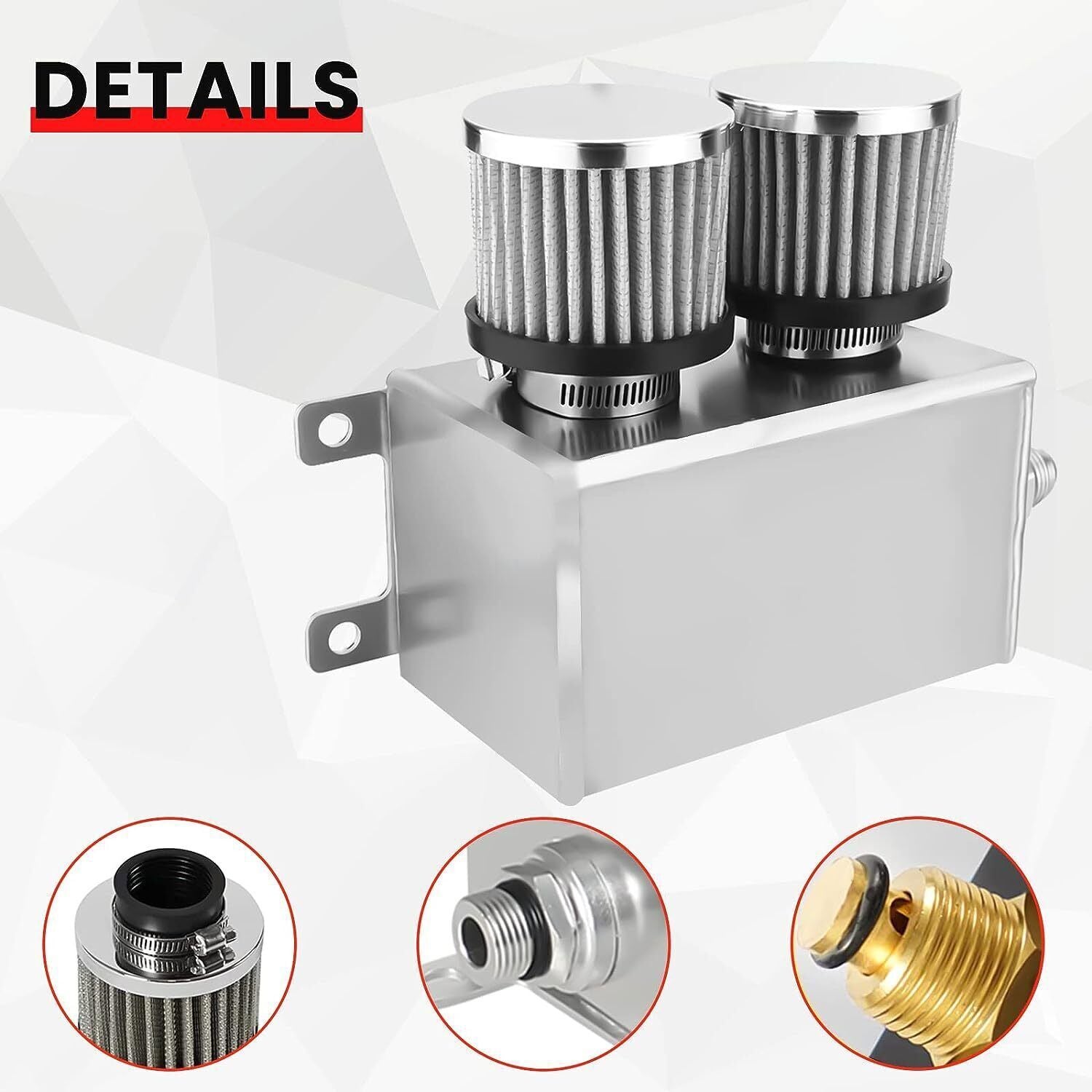1.2L-10AN Oil Catch Can Baffled 2Port Reservoir Tank+Dual Breather Filter Sliver