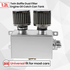 1.2L-10AN Oil Catch Can Baffled 2Port Reservoir Tank+Dual Breather Filter Sliver