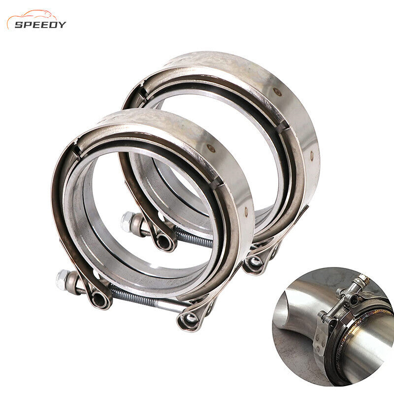 2 PCS 3.5" V-Band Flange & Clamp Kit Fit for Turbo Ex Pipes Stainless Steel
