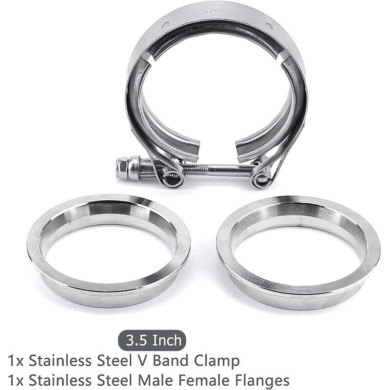 2 PCS 3.5" V-Band Flange & Clamp Kit Fit for Turbo Ex Pipes Stainless Steel
