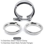2 PCS 3.5" V-Band Flange & Clamp Kit Fit for Turbo Ex Pipes Stainless Steel