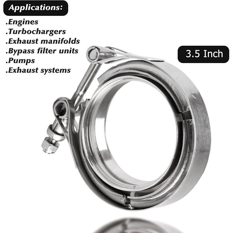 2 PCS 3.5" V-Band Flange & Clamp Kit Fit for Turbo Ex Pipes Stainless Steel