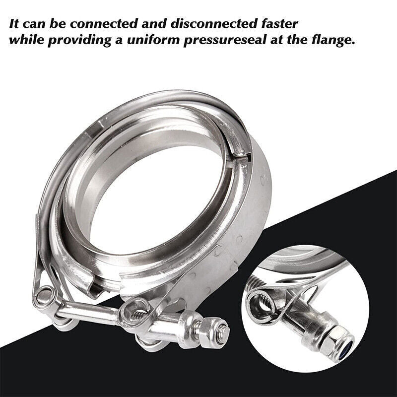 2 PCS 3.5" V-Band Flange & Clamp Kit Fit for Turbo Ex Pipes Stainless Steel