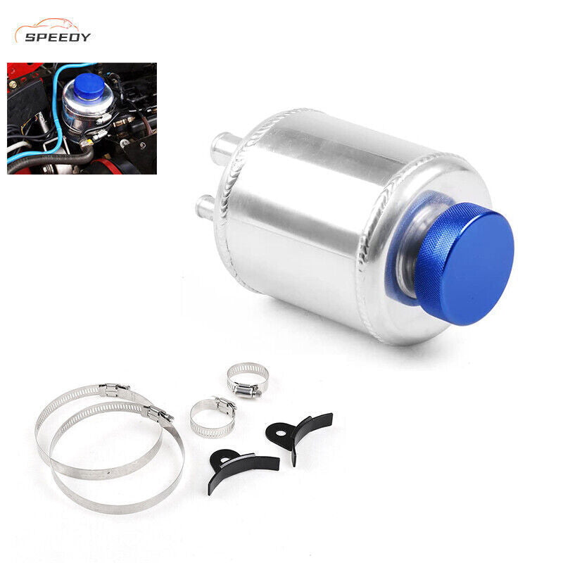 Universal Aluminum Racing Power Steering Fluid Reservoir Tank + Clamps Kit USA