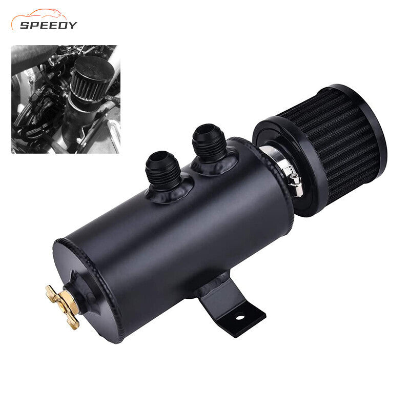 750ml 10AN Oil Catch Can Reservoir Tank & Breather Filter Baffled Aluminum Black