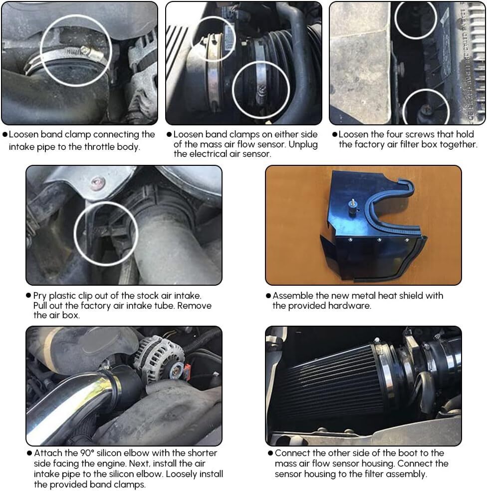 Fit For 99-06 Chevy GMC V8 4.8L/5.3L/6.0L 4" Cold Air Intake Kit+Heat Shield Bla