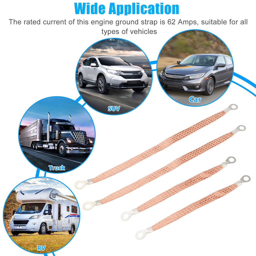4PCS Engine Ground Strap Copper Cable Kit Car Truck Firewall Engine Body Frame