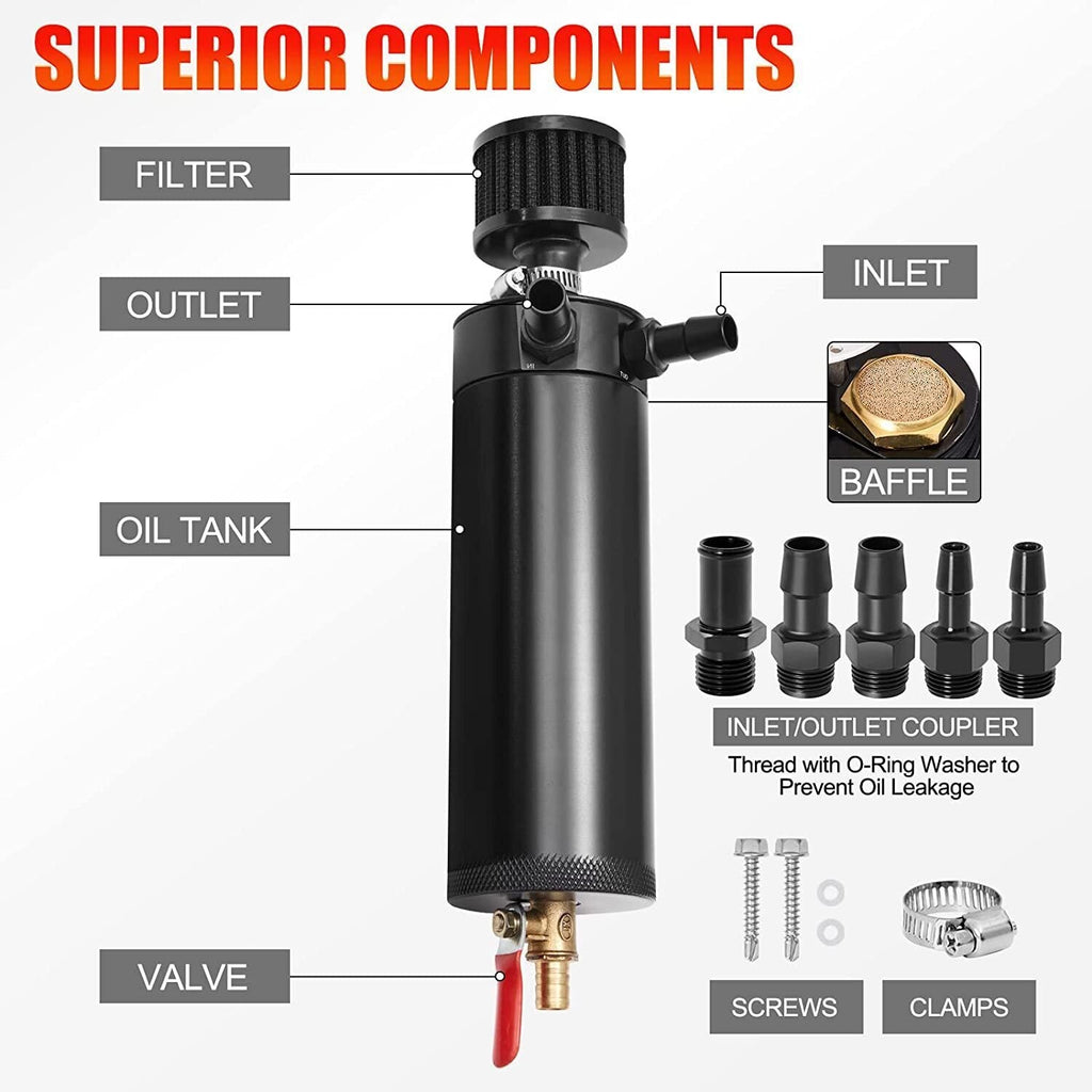 750ML Oil Catch Can Kit Universal Oil Separator Large Baffled Reservoir Tank