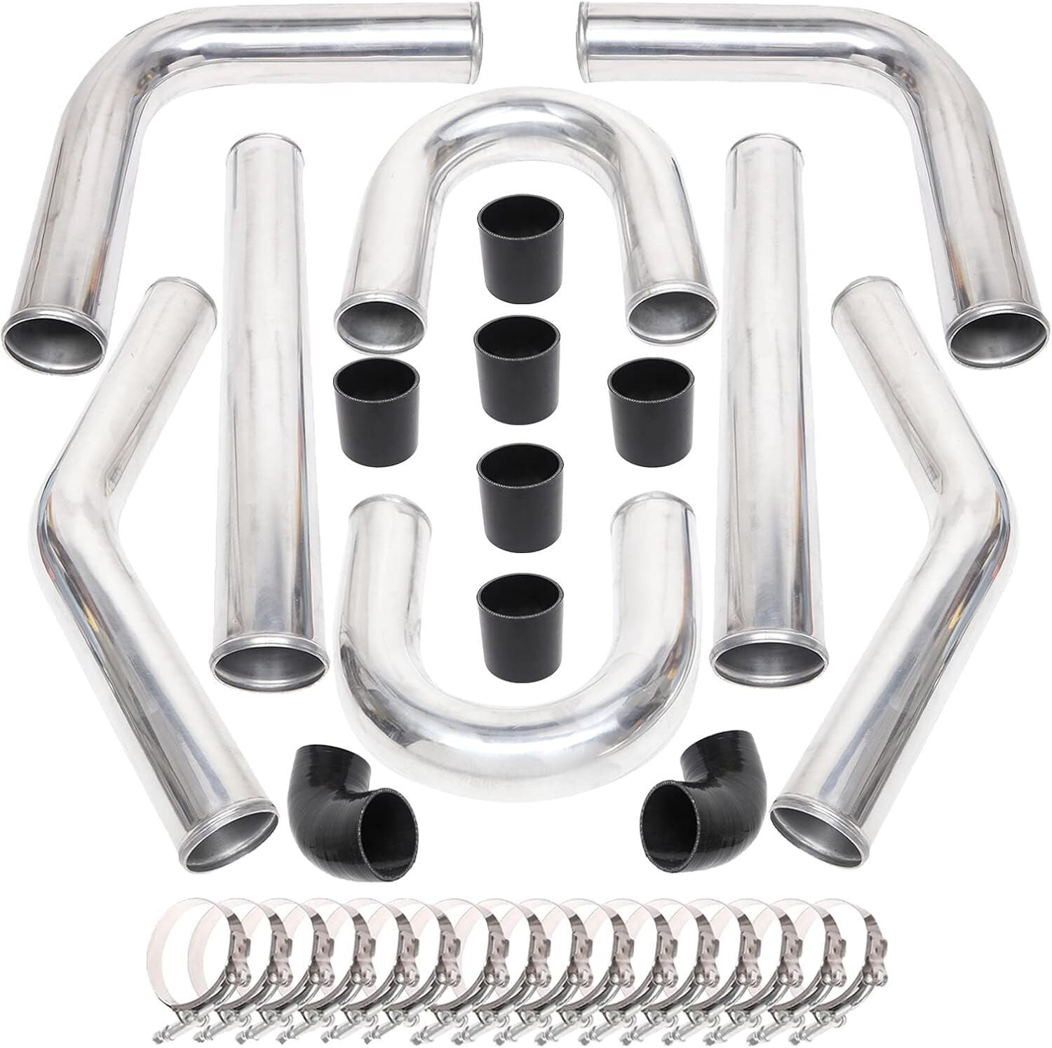 Universal 2.5" Intercooler Piping Kit +T-Bolt Clamps + Black Silicone Hose