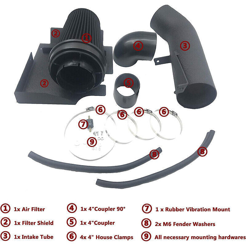 4" Inch Cold Air Intake Kit +Heat Shield for 99-06 GMC/Chevy V8 4.8L/5.3L Black