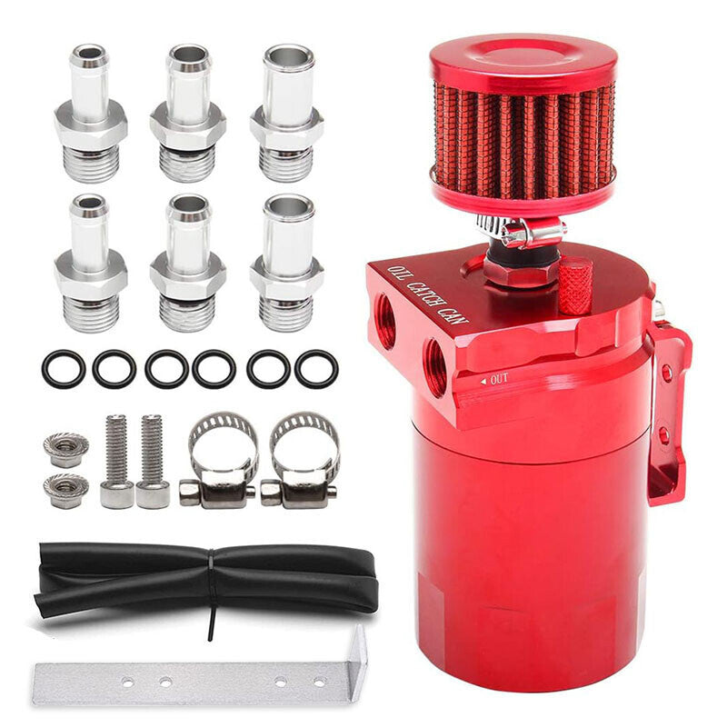 Universal Car Oil Catch Can Kit Reservoir Baffled Tank with Breather Filter Red