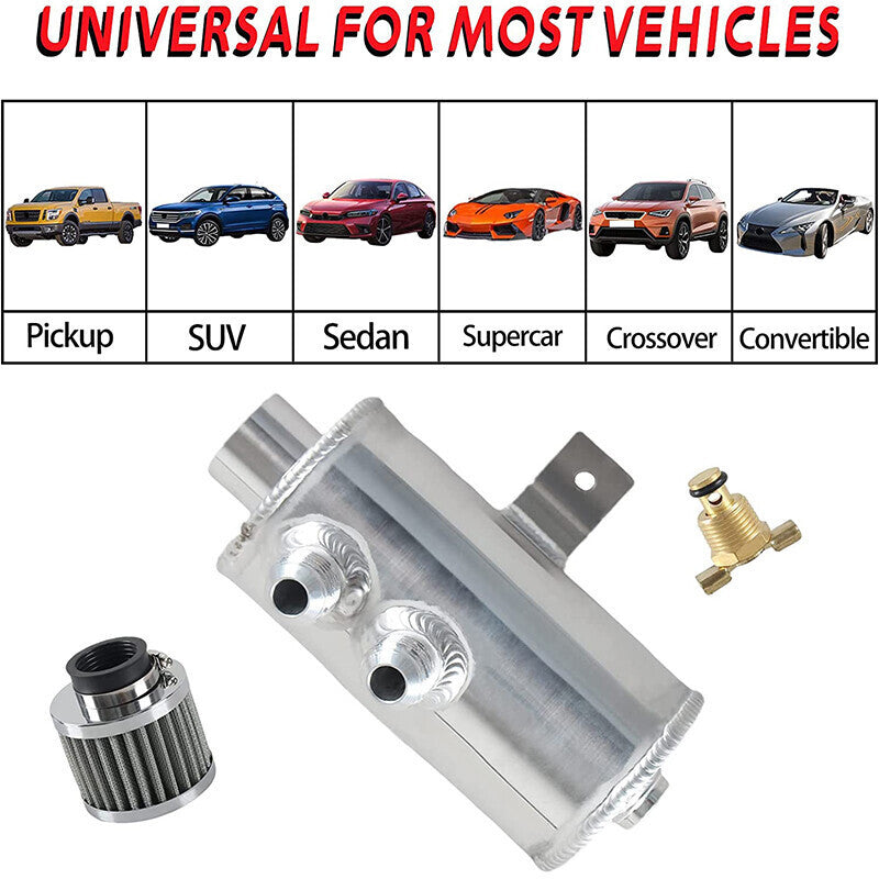 Car Engine 750ml 10AN Oil Catch Can Reservoir Tank + Breather Filter Baffled Kit