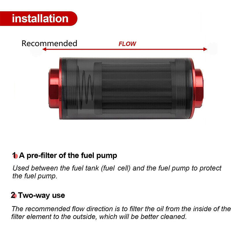Black&Red 30 Micron Inline Fuel Filter Cleanable With 6AN 8AN 10AN Fitting