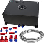 20 Gallon/80L Fuel Cell Gas Tank Black Aluminum w Level Sender& Cap Fuel Line