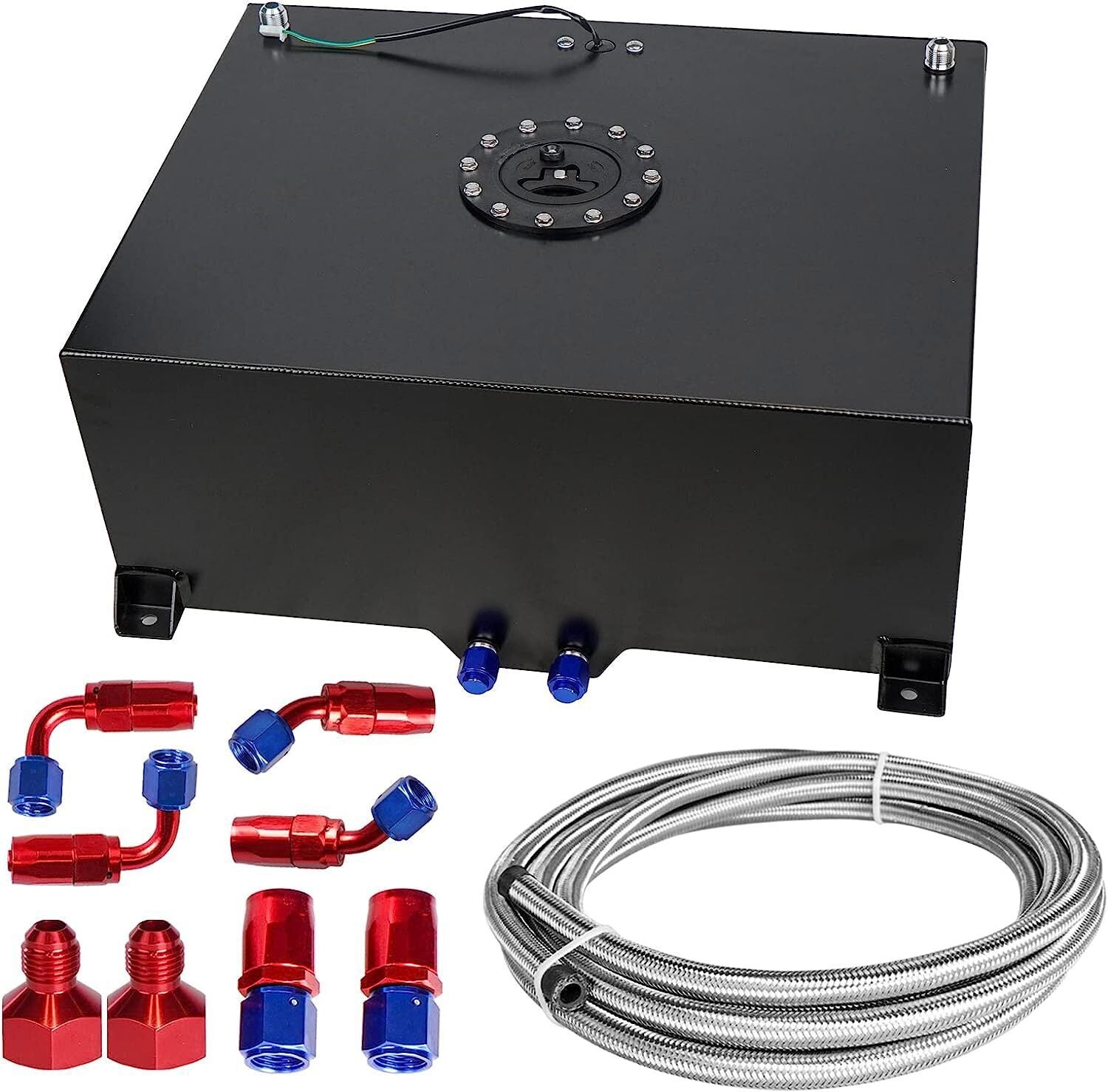 20 Gallon/80L Fuel Cell Gas Tank Black Aluminum w Level Sender& Cap Fuel Line