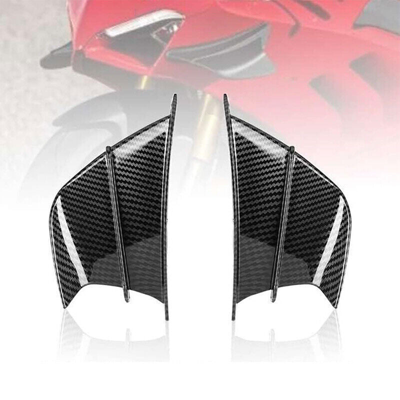 1Pair Motorcycle Side Winglets Air Deflector Wing Kit Spoiler Gloss Carbon Fiber
