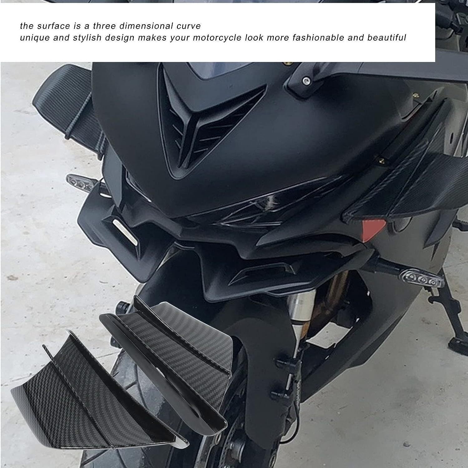 1Pair Motorcycle Side Winglets Air Deflector Wing Kit Spoiler Gloss Carbon Fiber