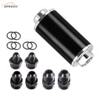 100 Micron Fuel Filter Inline 6AN 8AN Universal High Flow Billet Aluminium Black