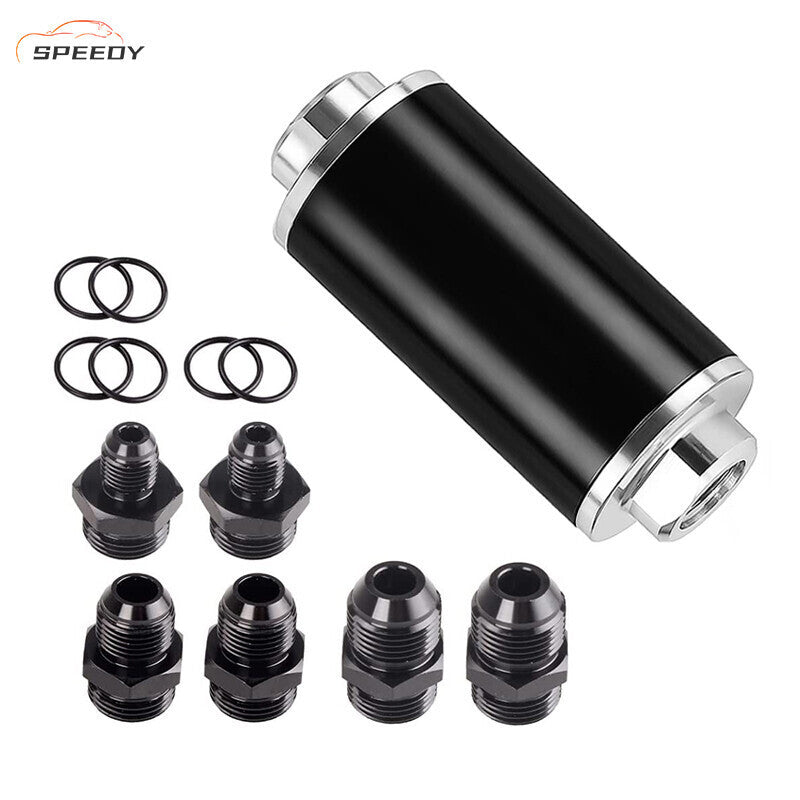 100 Micron Fuel Filter Inline 6AN 8AN Universal High Flow Billet Aluminium Black