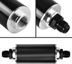 100 Micron Fuel Filter Inline 6AN 8AN Universal High Flow Billet Aluminium Black