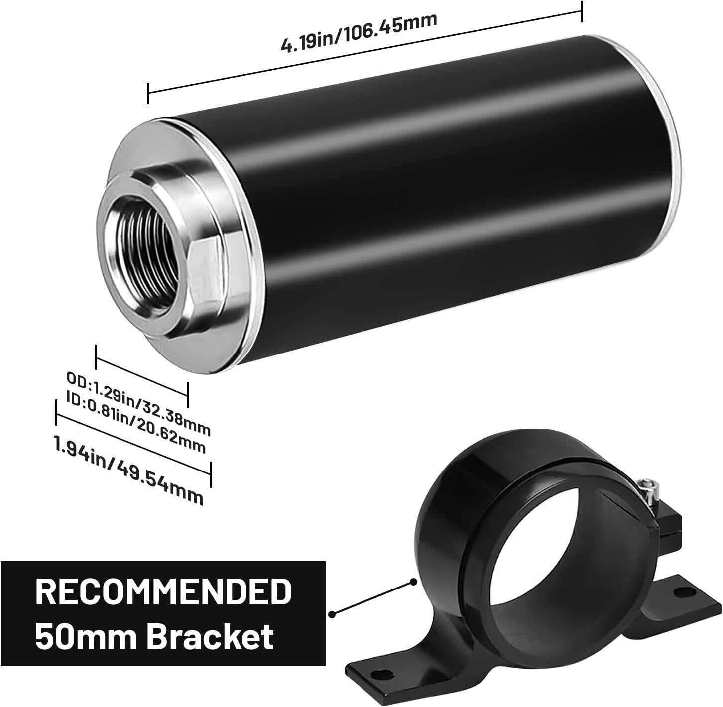 100 Micron Fuel Filter Inline 6AN 8AN Universal High Flow Billet Aluminium Black