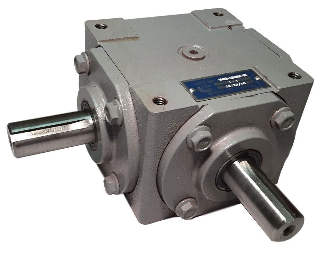 40 HP Right Angle Bevel Gearbox with 2 Keyed Shafts CW/CCW 1:1