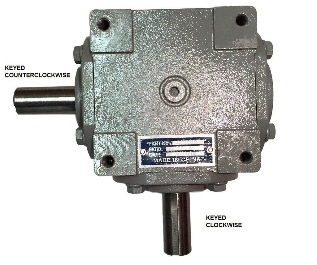 40 HP Right Angle Bevel Gearbox with 2 Keyed Shafts CW/CCW 1:1